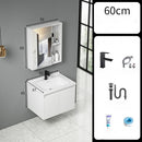 Set Composizione Bagno Pensile Sospeso 60 cm con Specchio Mobile Lavabo e Rubinetto Bianco      