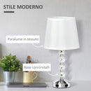 Lampada da Tavolo 2 Porte USB Ø23x45 cm E27 Paralume in tessuto Bianco e Argento