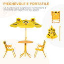 Set 4 Pezzi per Bambini Ombrellone Tavolo Rotondo e 2 Sedie in Acciaio e Tessuto Oxford Giallo      