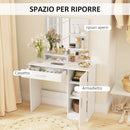 Toeletta da Camera 90x38x138 cm con Armadietto Cassetto Specchio per Trucco e Ripiani Aperti Bianco      
