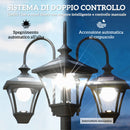 Lampione da Giardino Solare 52x52x185 cm con Altezza Regolabile IP44 Impermeabile in Acciaio Inox Nero      