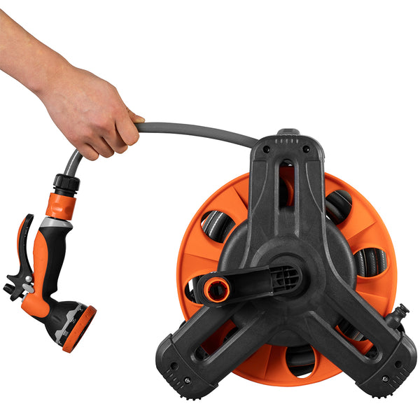 Avvolgitubo con Tubo Resistente in PVC 30 m Set Pistola 10 Funzioni e Raccordi Arancione sconto