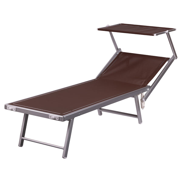 online Lettino Mare con Parasole Richiudibile 181x71,5x38,5 cm in Alluminio PVC e Poliestere Marrone Riccione
