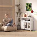 Mobile Bagno 71x20x70 cm a Rotelle con Spazio Aperto Ripiani Regolabili e Ante in Vetro in Legno  Bianco      