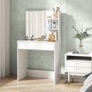 Consolle Trucco con Specchio 75x40x137 cm Ripiani e Cassetto in Legno e Vetro Bianco  