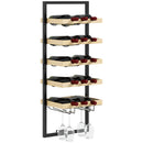 Portabottiglie da Parete per 15 Bottiglie e 4 Calici 35x25x86cm in Legno e Acciaio 