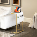 Tavolino da Salotto a Forma di C Piano Effetto Marmo con Prese di Corrente e USB in MDF Bianco  