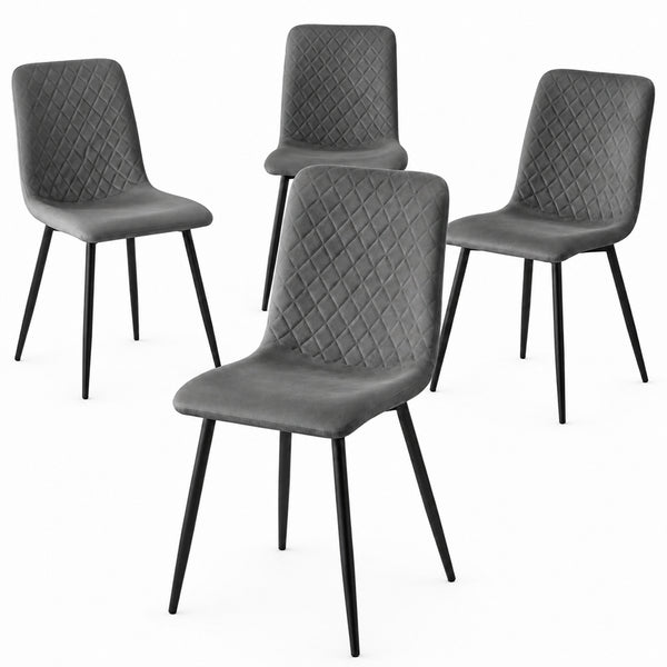 sconto Set 4 Sedie Piedi Neri e Seduta Ergonomica con Rivestimento in Velluto Grigio