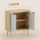 Credenza Moderna 72x35x77 cm a 2 Ante con Ripiano Regolabile Bianco Lucido e Rovere      