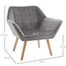 Poltroncina Imbottita 64x62x72,5 cm in Tessuto Effetto Velluto Grigio