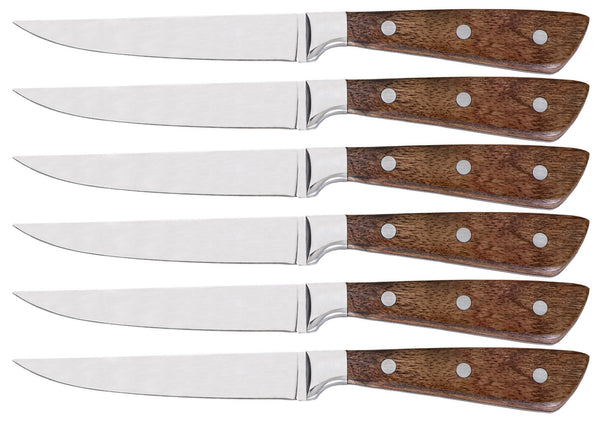acquista Set 6 Coltelli da Tavola Lama Liscia in Legno e Acciaio Inox Walker
