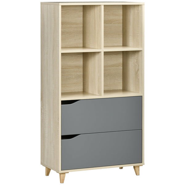 Libreria con 2 Cassetti 70,2x35x130 cm in Truciolato e MDF Naturale e Grigio prezzo