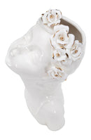 Vaso Young Lady Roses 10x14x26 cm in Porcellana Bianco e Oro      