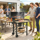 Barbecue a Carbone 109x71x98 cm con Griglia Mobile Ripiani Pieghevoli e Termometro in Acciaio e Legno Nero      