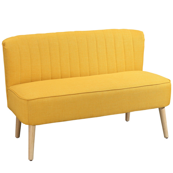 acquista Divano 2 Posti Design Minimal Senza Braccioli in Tessuto con Gambe in Legno 117x56,5x77 cm Giallo