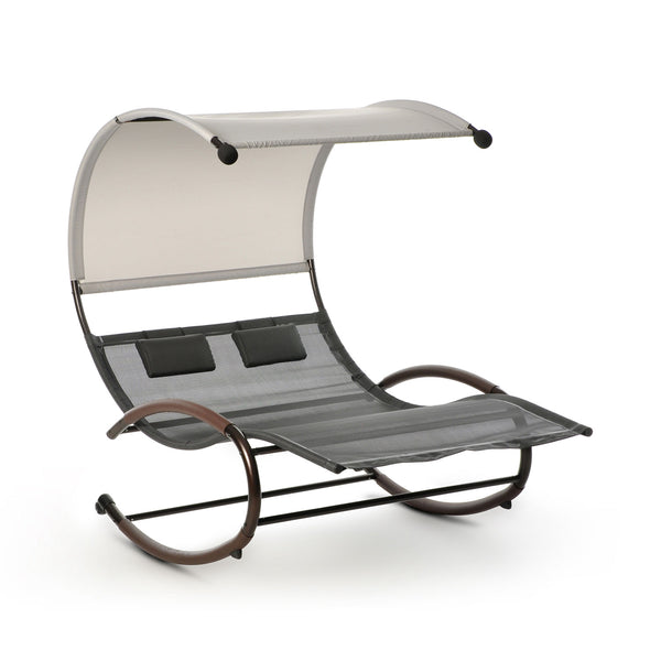 Dondolo da Giardino Rocking Lounge Duo S 197x140x176 cm con Parasole in Textilene Beige e Nero acquista