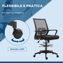 Sedia da Ufficio Regolabile con Braccioli e Anello Poggiapiedi 64x59x104-124 cm in Tessuto a Rete Nero  