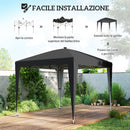 Gazebo Pieghevole da Giardino 297x297x288 cm ad Altezza Regolabile con Luce Centrale e Telecomando in Metallo e Poliestere Nero      