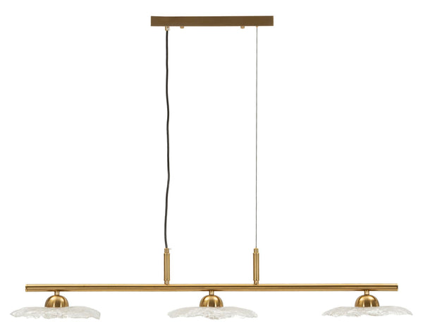Lampadario Emily 3 Luci Vetro Trasparente 100x24x18 cm in Ferro e Vetro Oro e Trasparente sconto