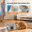 Fontanella per Gatti 32x22,1x22,3 cm Capacità 7L con Luce LED Filtri e Spazzola per Pulizia in Acciaio Argento 