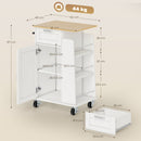 Carrello da Cucina 62x40x87 cm con Cassetto Armadietto Portasciugamani e 3 Portaspezie in Legno Bianco      