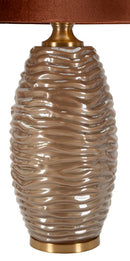 Lampada da Tavolo Praga Ø45,5x79 cm in Vetro e Ferro e Tessuto Marrone e Oro      