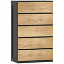 Cassettiera 5 Cassetti 60x39x100 cm con Guide in Metallo e Maniglie Scanalate in Legno Nero e Rovere      