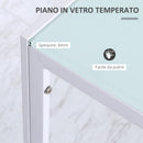 Tavolo Rettangolare 120x60x75 cm in Metallo e Vetro Temperato Bianco