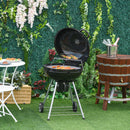 Barbecue a Carbone Carbonella Coperchio Termometro e Doppia Griglia in Metallo Nero 