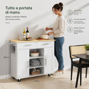 Carrello Isola da Cucina 90x46x100 cm Mobile con Cassetti con Ruote e Top Quercia Bianco      