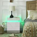 Comodino con LED RGB 45x35x52 cm 2 Cassetti in Truciolato Bianco