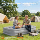 Materasso Autogonfiante Singolo 190x97x39 cm Superficie Floccata con Pompa di Gonfiaggio e Borsa di Trasporto Grigio      