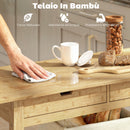 Carrello Cucina 100x43x75 cm con 2 Cassetti 2 Ripiani a Doghe e 2 Rotelle in Legno di Bambù      
