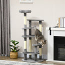 Albero Tiragraffi Ø60x136 cm con Lettino e Pallina Grigio