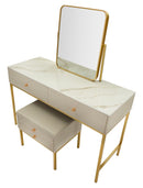 Toeletta Luxury con Specchio e Sgabello 120x45x75 cm in Pino e MDF e Spugna e Specchio e Poliestere e Metallo      