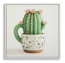 Stampa su Tela Laccata con Cornice Vasetto Cactus 40x2,8x40 cm in Pino e Tela e Plastica      