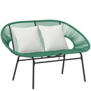 Divano da Giardino 2 Posti 132x72x83 cm con Cuscini e Braccioli in Rattan PE e Acciaio Verde      
