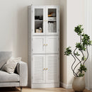 Mobile Bagno 60x30x170 cm con 3 Armadietti a 2 Ante in Vetro e Legno  Bianco      