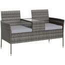 Panchina da Esterno 2 Posti 137x59x82 cm con Tavolino da Caffè in Acciaio e Rattan PE Grigio      
