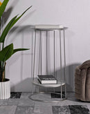 Tavolinetto Towery Ø40x76 cm in Ferro e Marmo Argento      
