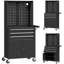 Carrello Porta Attrezzi 69x33x133 cm con Piano di Lavoro 3 Cassetti Pannelli Forati in Acciaio Nero      