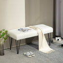 Panca Fondoletto in Tessuto Effetto Ciniglia Gambe a Forcina in Metallo 118,5x46x49,5 cm Crema  