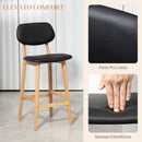 Set 2 Sgabelli da Bar con Schienale 42x47x92 cm Rivestimento Finta Pelle e Poggiapiedi Nero