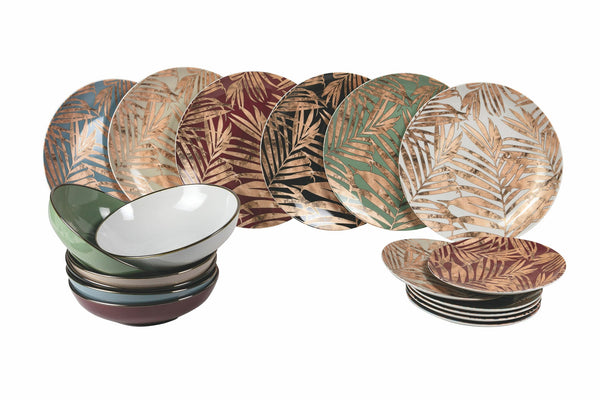 Servizio Piatti 18 Pezzi in Porcellana e Gres Multicolor Villa d'Este Home Tivoli Forest Chic online