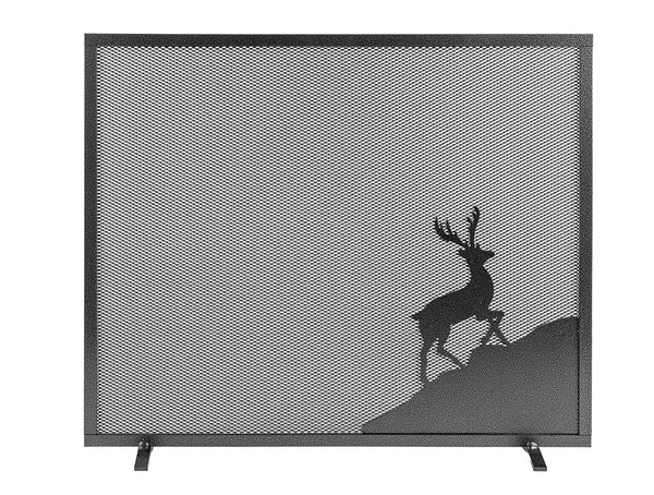 Parascintille per Camino a 1 Anta Design Cervo 60x51 cm in Ferro Verniciato Grigio Martellato acquista