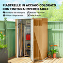 Capanno Porta Attrezzi 142x86x189 cm con Tetto Inclinato e Porta Bloccabile in Metallo Giallo      