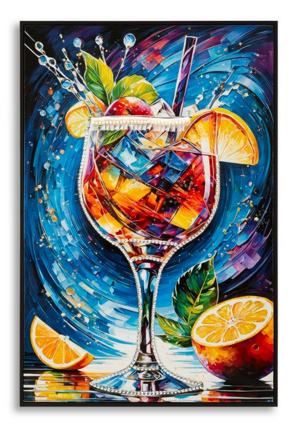 Stampa Decorata su Tela Laccata con Cornice Cocktail 62x3,5x92 cm in Abete e Tela e Plastica sconto