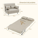 Divano Letto 2 Posti Letto 1 Piazza ½ 102x82x78 cm Reclinabile 5 Posizioni in Tessuto Crema      