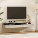 Set di 2 Comodini Sospesi 35x32x22,5 cm con Cassetto e Mensola Aperta Rivestimento in Melamina Grigio Cemento      