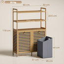 Mobile Porta Biancheria Doppio 80x30x118 cm Inclinabile 2 Cesti 3 Ripiani in Bambù Colore Rovere      